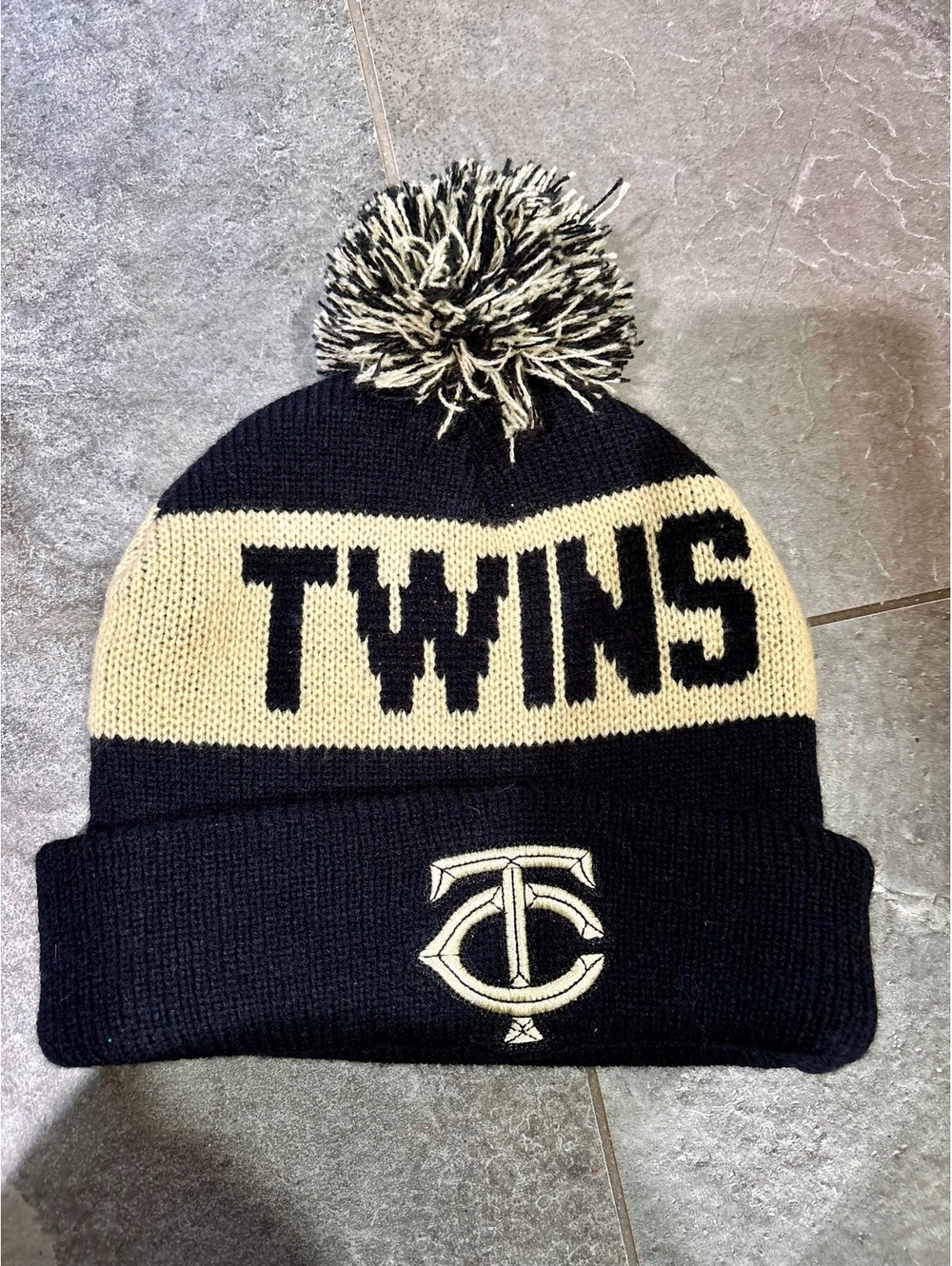 Caribou Coffee Twins Baseball Knit Pom Pom Beanie Hat